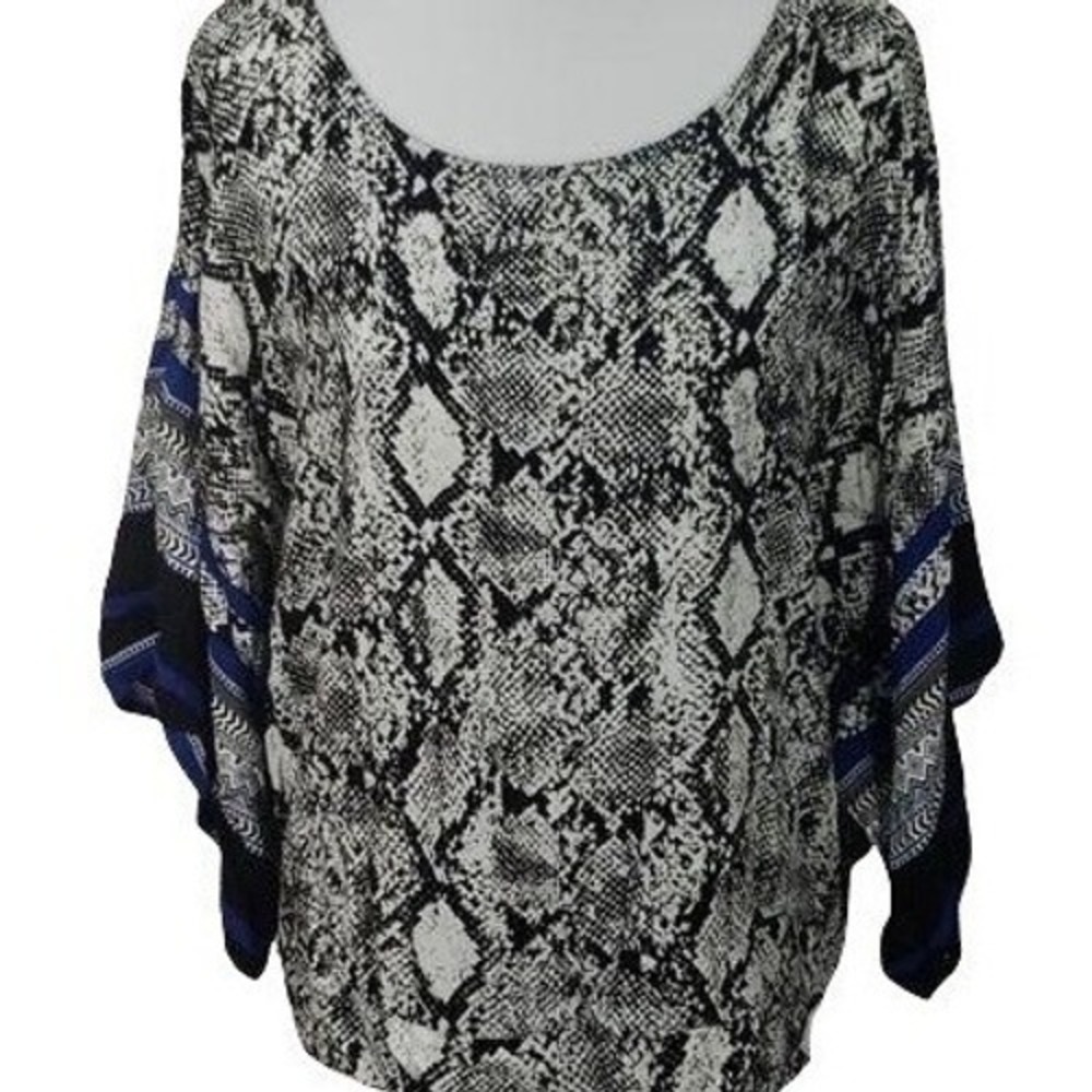 Unique Spectrum Snakeskin Print Dolman Blouse Blue Border 2X